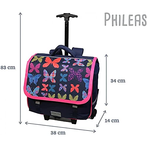 Cartable à roulettes 38 cm Phileas Papillons violet - LE PLUS CONFORTABLE DES CARTABLES - Ergonomie/Confort/Sécurité - Système Smart Comfort Bagtrotter