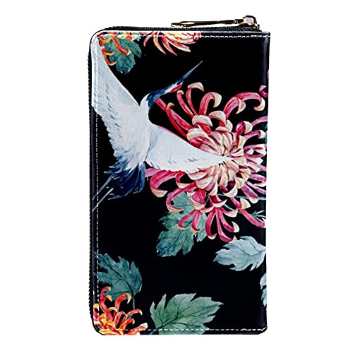 Cartera con cremallera y embrague para teléfono para mujer, crisantemo de grúa blanca china, bolso de viaje, bolso de embrague de cuero, titular de la tarjeta, organizador de muñecas, carteras