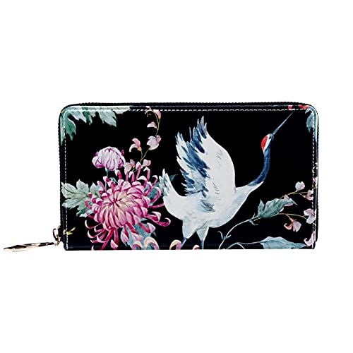 Cartera con cremallera y embrague para teléfono para mujer, crisantemo de grúa blanca china, bolso de viaje, bolso de embrague de cuero, titular de la tarjeta, organizador de muñecas, carteras