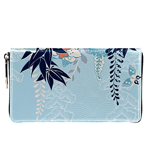 Cartera con cremallera y embrague para teléfono para mujer, diseño de flores de grúa, bolsa de cuero de embrague para tarjetas, organizador de pulseras