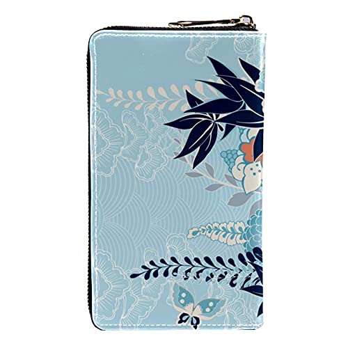 Cartera con cremallera y embrague para teléfono para mujer, diseño de flores de grúa, bolsa de cuero de embrague para tarjetas, organizador de pulseras