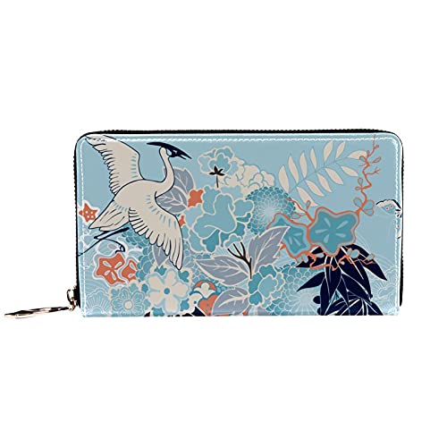 Cartera con cremallera y embrague para teléfono para mujer, diseño de flores de grúa, bolsa de cuero de embrague para tarjetas, organizador de pulseras