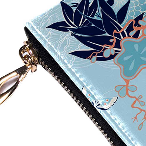 Cartera con cremallera y embrague para teléfono para mujer, diseño de flores de grúa, bolsa de cuero de embrague para tarjetas, organizador de pulseras