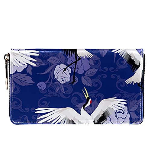Cartera con cremallera y embrague para teléfono para mujer, diseño de grúa coronada roja, bolso de viaje de cuero bolso de embrague titular de la tarjeta, organizador de pulseras carteras