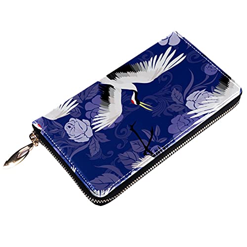 Cartera con cremallera y embrague para teléfono para mujer, diseño de grúa coronada roja, bolso de viaje de cuero bolso de embrague titular de la tarjeta, organizador de pulseras carteras