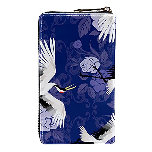 Cartera con cremallera y embrague para teléfono para mujer, diseño de grúa coronada roja, bolso de viaje de cuero bolso de embrague titular de la tarjeta, organizador de pulseras carteras