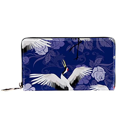 Cartera con cremallera y embrague para teléfono para mujer, diseño de grúa coronada roja, bolso de viaje de cuero bolso de embrague titular de la tarjeta, organizador de pulseras carteras