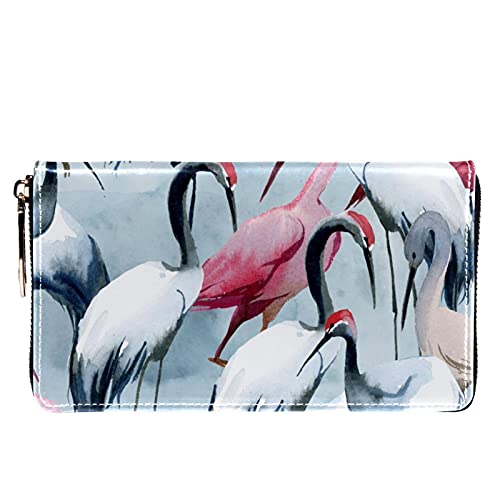 Cartera con cremallera y embrague para teléfono para mujer, diseño de grúa coronada roja, bolso de viaje de cuero bolso de embrague titular de la tarjeta, organizador de pulseras carteras