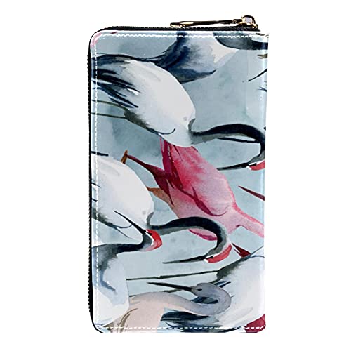Cartera con cremallera y embrague para teléfono para mujer, diseño de grúa coronada roja, bolso de viaje de cuero bolso de embrague titular de la tarjeta, organizador de pulseras carteras