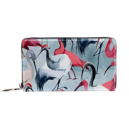 Cartera con cremallera y embrague para teléfono para mujer, diseño de grúa coronada roja, bolso de viaje de cuero bolso de embrague titular de la tarjeta, organizador de pulseras carteras