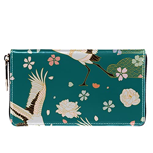 Cartera con cremallera y embrague para teléfono para mujer, diseño de grúa coronada roja, bolso de viaje de cuero bolso de embrague titular de la tarjeta, organizador de pulseras carteras