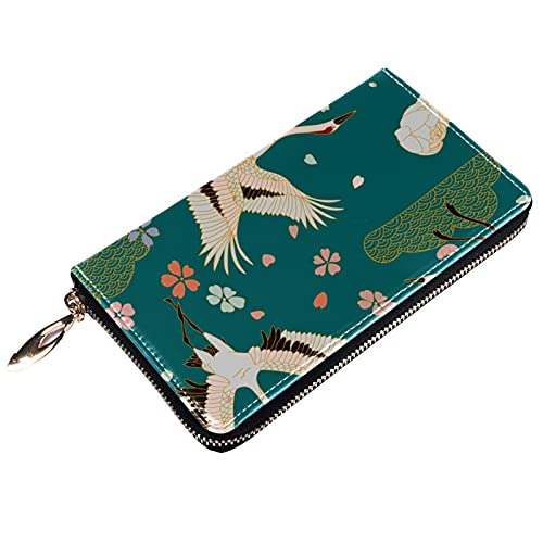 Cartera con cremallera y embrague para teléfono para mujer, diseño de grúa coronada roja, bolso de viaje de cuero bolso de embrague titular de la tarjeta, organizador de pulseras carteras