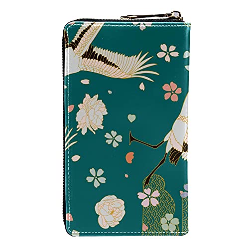 Cartera con cremallera y embrague para teléfono para mujer, diseño de grúa coronada roja, bolso de viaje de cuero bolso de embrague titular de la tarjeta, organizador de pulseras carteras