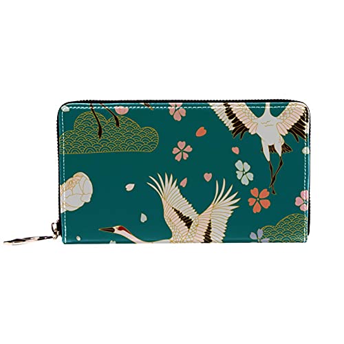 Cartera con cremallera y embrague para teléfono para mujer, diseño de grúa coronada roja, bolso de viaje de cuero bolso de embrague titular de la tarjeta, organizador de pulseras carteras