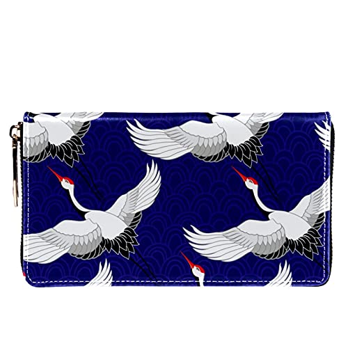 Cartera con cremallera y embrague para teléfono para mujer, diseño de grúa coronada roja, bolso de viaje de cuero bolso de embrague titular de la tarjeta, organizador de pulseras carteras