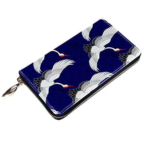 Cartera con cremallera y embrague para teléfono para mujer, diseño de grúa coronada roja, bolso de viaje de cuero bolso de embrague titular de la tarjeta, organizador de pulseras carteras