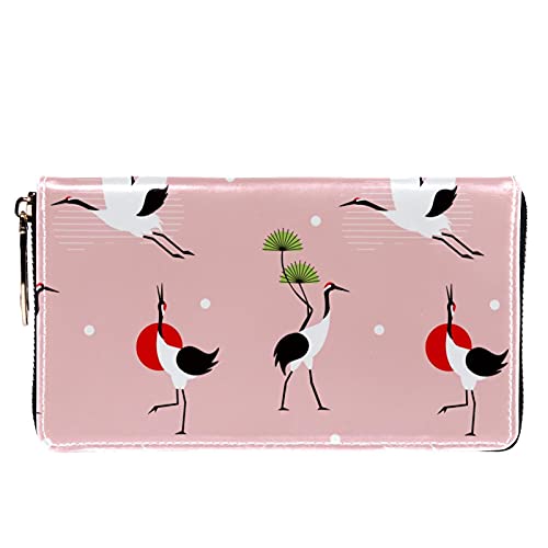 Cartera con cremallera y embrague para teléfono para mujer, grúa japonesa, bolso de viaje, bolsa de embrague de cuero, titular de la tarjeta, organizador de muñecas, carteras