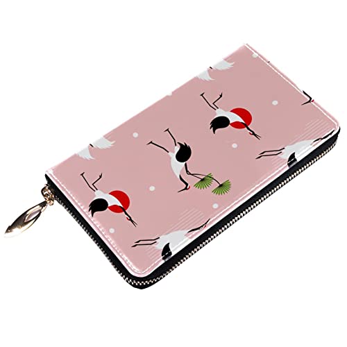 Cartera con cremallera y embrague para teléfono para mujer, grúa japonesa, bolso de viaje, bolsa de embrague de cuero, titular de la tarjeta, organizador de muñecas, carteras