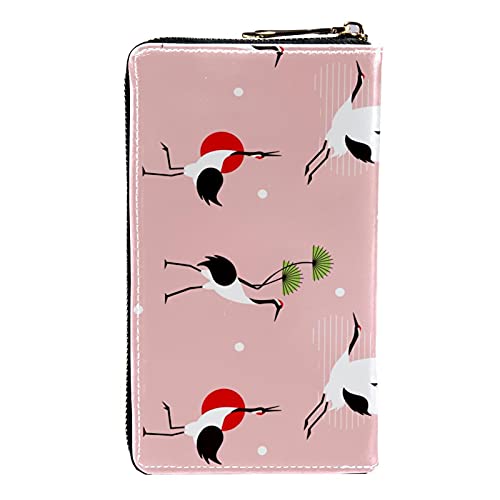 Cartera con cremallera y embrague para teléfono para mujer, grúa japonesa, bolso de viaje, bolsa de embrague de cuero, titular de la tarjeta, organizador de muñecas, carteras