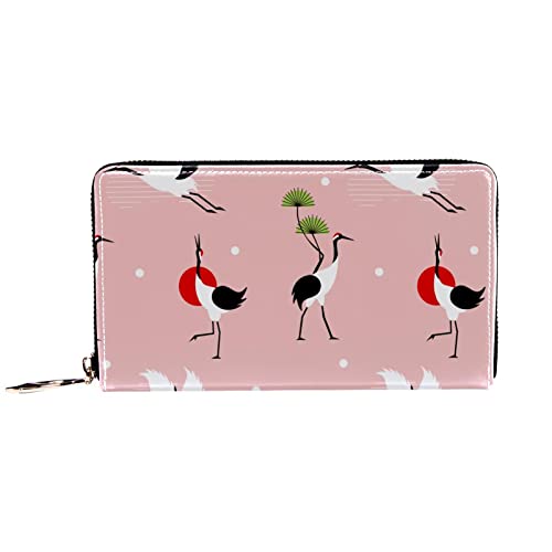 Cartera con cremallera y embrague para teléfono para mujer, grúa japonesa, bolso de viaje, bolsa de embrague de cuero, titular de la tarjeta, organizador de muñecas, carteras