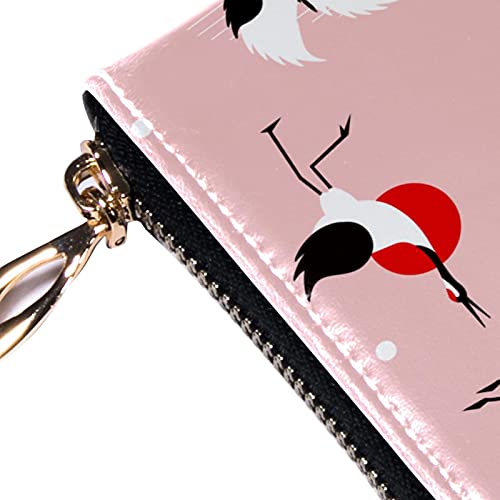 Cartera con cremallera y embrague para teléfono para mujer, grúa japonesa, bolso de viaje, bolsa de embrague de cuero, titular de la tarjeta, organizador de muñecas, carteras