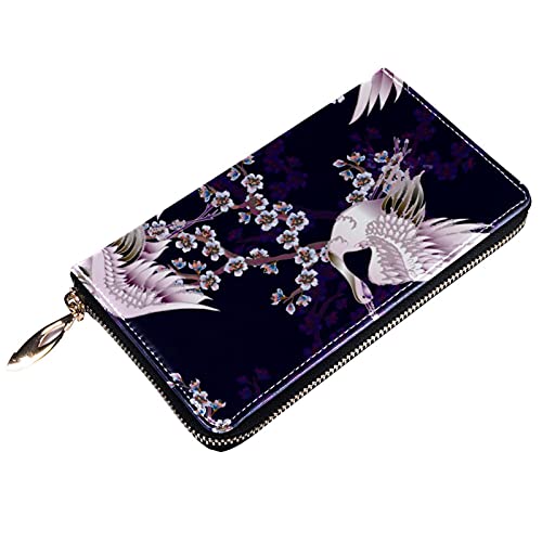 Cartera con cremallera y embrague para teléfono para mujer, patrón de grúa blanca, bolso de viaje, bolso de embrague de cuero, titular de la tarjeta, organizador de muñecas, carteras