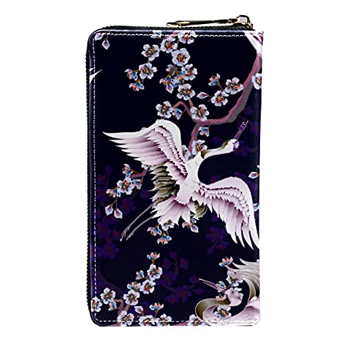 Cartera con cremallera y embrague para teléfono para mujer, patrón de grúa blanca, bolso de viaje, bolso de embrague de cuero, titular de la tarjeta, organizador de muñecas, carteras