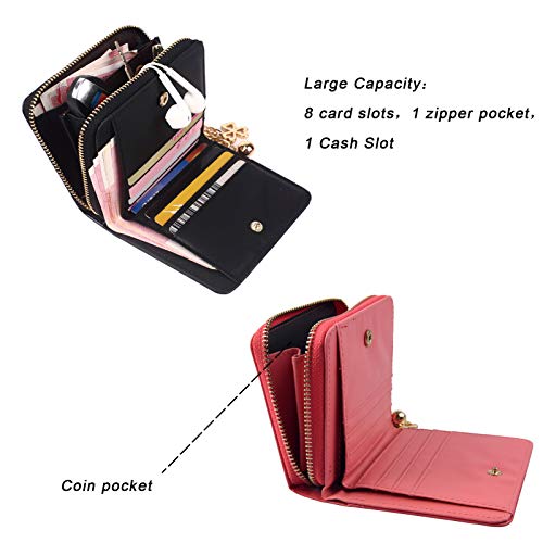 Cartera Mujer Pequeña Billetera Cuero PU Mini Monedero con Bolsillo con Cremallera con 8 Ranuras para Tarjetas Carteras Mujeres Rosa