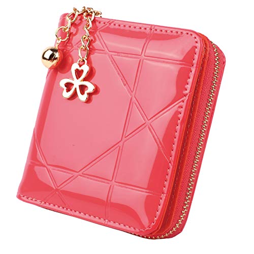 Cartera Mujer Pequeña Billetera Cuero PU Mini Monedero con Bolsillo con Cremallera con 8 Ranuras para Tarjetas Carteras Mujeres Rosa