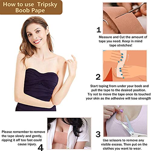 CARYWON Cinta Adhesiva Pecho, Mujer Sujetador Push up, Premium Cinta Adhesiva para Pechos Grandes con Efecto Sujetador Invisible + 10 Pezoneras Adhesivas, Reutilizable para Copa A-E