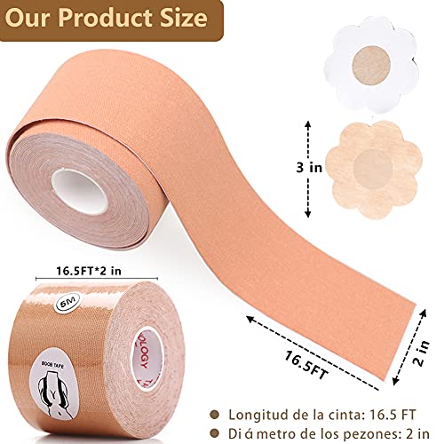 CARYWON Cinta Adhesiva Pecho, Mujer Sujetador Push up, Premium Cinta Adhesiva para Pechos Grandes con Efecto Sujetador Invisible + 10 Pezoneras Adhesivas, Reutilizable para Copa A-E