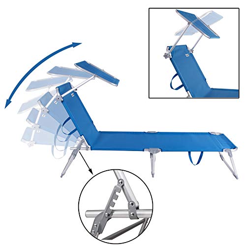 CASARIA 2X Sillas largas Ibiza Plegable con Visera de poliéster Color Azul fácil de Transportar Playa Exterior