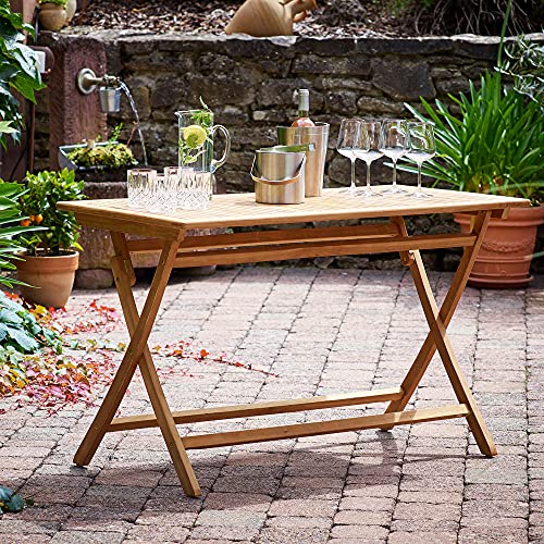 CASARIA Mesa de Jardín Cantaria de Madera de Teca certificada SVLK 125,5 x 60 x 76,5cm Plegable balcón