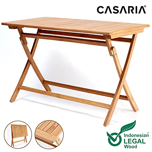 CASARIA Mesa de Jardín Cantaria de Madera de Teca certificada SVLK 125,5 x 60 x 76,5cm Plegable balcón