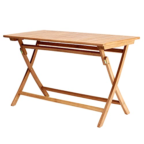 CASARIA Mesa de Jardín Cantaria de Madera de Teca certificada SVLK 125,5 x 60 x 76,5cm Plegable balcón