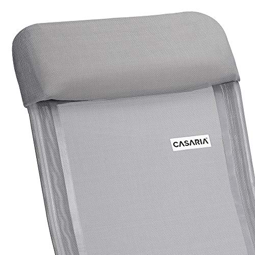CASARIA Set de 4 Sillas de jardín de Aluminio Gris 60x109cm Asientos Plegables y Reclinables en 5 Niveles