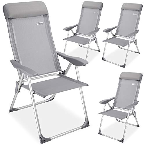 CASARIA Set de 4 Sillas de jardín de Aluminio Gris 60x109cm Asientos Plegables y Reclinables en 5 Niveles