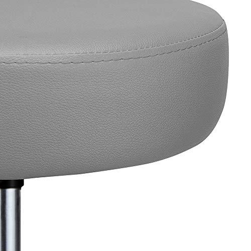 Casaria Taburete Giratorio con 5 Ruedas Gris 56x56cm Asiento de Cuero sintético y Altura Regulable
