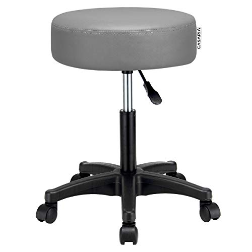 Casaria Taburete Giratorio con 5 Ruedas Gris 56x56cm Asiento de Cuero sintético y Altura Regulable