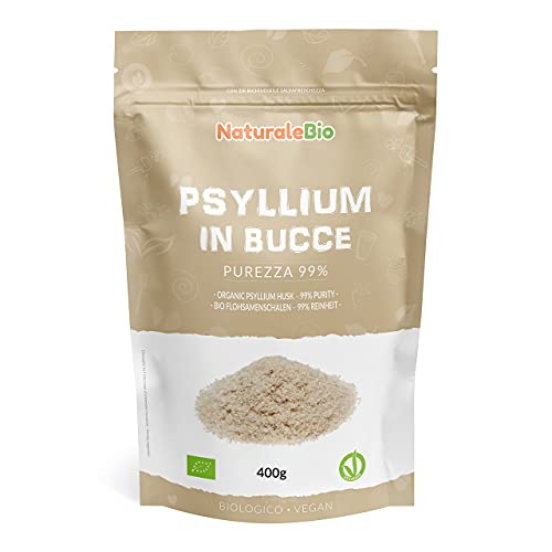 Cáscara de Psyllium Ecológico - 99% Pureza - 400g. Psyllium Husk, Natural y Puro. Cutícula de semillas de Psilio Orgánico, producido en India. Rico en Fibra, para añadir al Agua, Bebidas y Zumos.