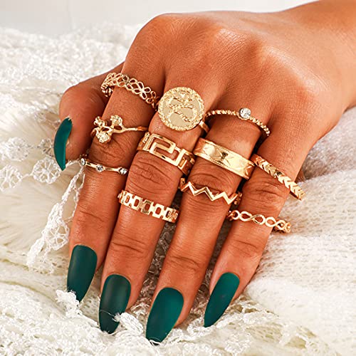 CASSIECA 108 Pcs Midi Anillo Bohemio Knuckle Ring Sets para Mujeres Hombre Moda Dedo Nudillo Anillos Apilables Punk Anillo Gótico Dragon Serpiente Calavera Pulpo Apertura Lobo Anillo Dedo Medio