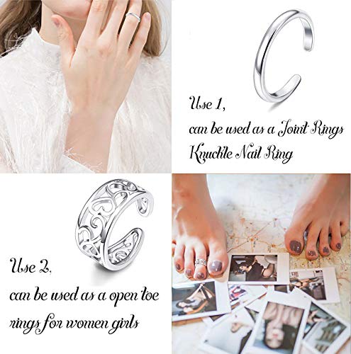 CASSIECA 4 Pcs Anillo del Dedo del Pie en Plata de Ley 925 para Mujer Niñas Ajustable Anillo Abierto Anillo Midi Anillo Celta Anillo Pluma Anillo en Plata Pie Joyería Aniversario Regalos para Mujer