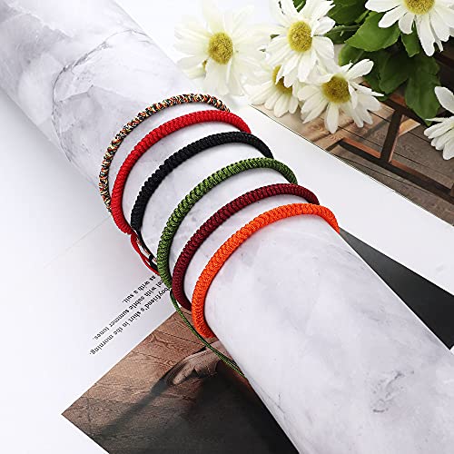 CASSIECA 6 Pieza Pulsera Espiritual Tibetana Pulsera Kabbalah de la Suerte Cordon de Hilo para Hombre Mujer Hecha a Mano Pulsera de Cuerda Multicolor Pulsera Nudo Tradicional Budista Buena Suerte