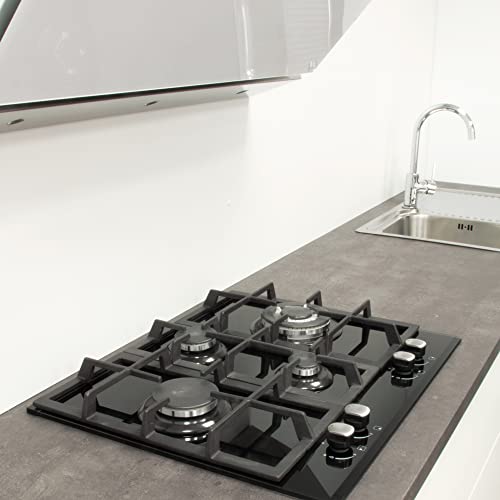 Cata | Placa Cristal Gas | Modelo LCIB 6031 BK | 4 Quemadores de gas | Encimera de Gas Butano | Ancho de 64 cm | Color Negro