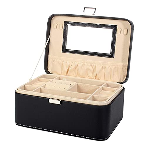 CCAN Joyero Joyero Joyero de Doble Capa de Cuero Flocado de Gran Capacidad Joyero de Estilo Europeo Simple Retro Organizador de Joyas Ligero y Conveniente (Color: Negro) Interesting Life