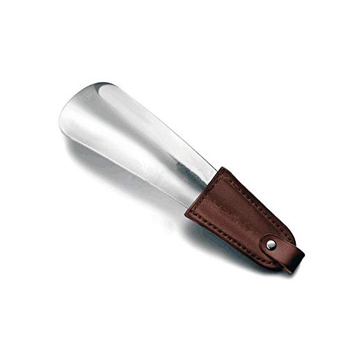 CCUCKY Calzador Portátil de Metal con Correa de Cuero,Fácil de Poner, Ideal para Viajes