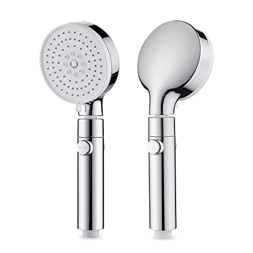 CECIPA Alcachofa Ducha con Manguera 1,5 m, Cabezal de ducha con botón de parada de agua, Alcachofa Ducha alta presión con rotación de 360 ° extraíble, Alcachofa de ducha antical, 3 Tipos de Chorro