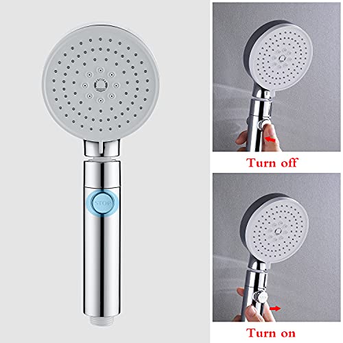 CECIPA Alcachofa Ducha con Manguera 1,5 m, Cabezal de ducha con botón de parada de agua, Alcachofa Ducha alta presión con rotación de 360 ° extraíble, Alcachofa de ducha antical, 3 Tipos de Chorro