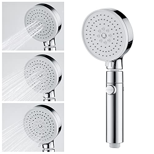CECIPA Alcachofa Ducha con Manguera 1,5 m, Cabezal de ducha con botón de parada de agua, Alcachofa Ducha alta presión con rotación de 360 ° extraíble, Alcachofa de ducha antical, 3 Tipos de Chorro