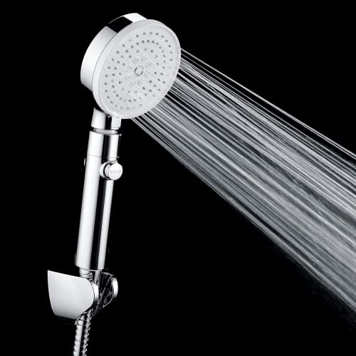 CECIPA Alcachofa Ducha con Manguera 1,5 m, Cabezal de ducha con botón de parada de agua, Alcachofa Ducha alta presión con rotación de 360 ° extraíble, Alcachofa de ducha antical, 3 Tipos de Chorro
